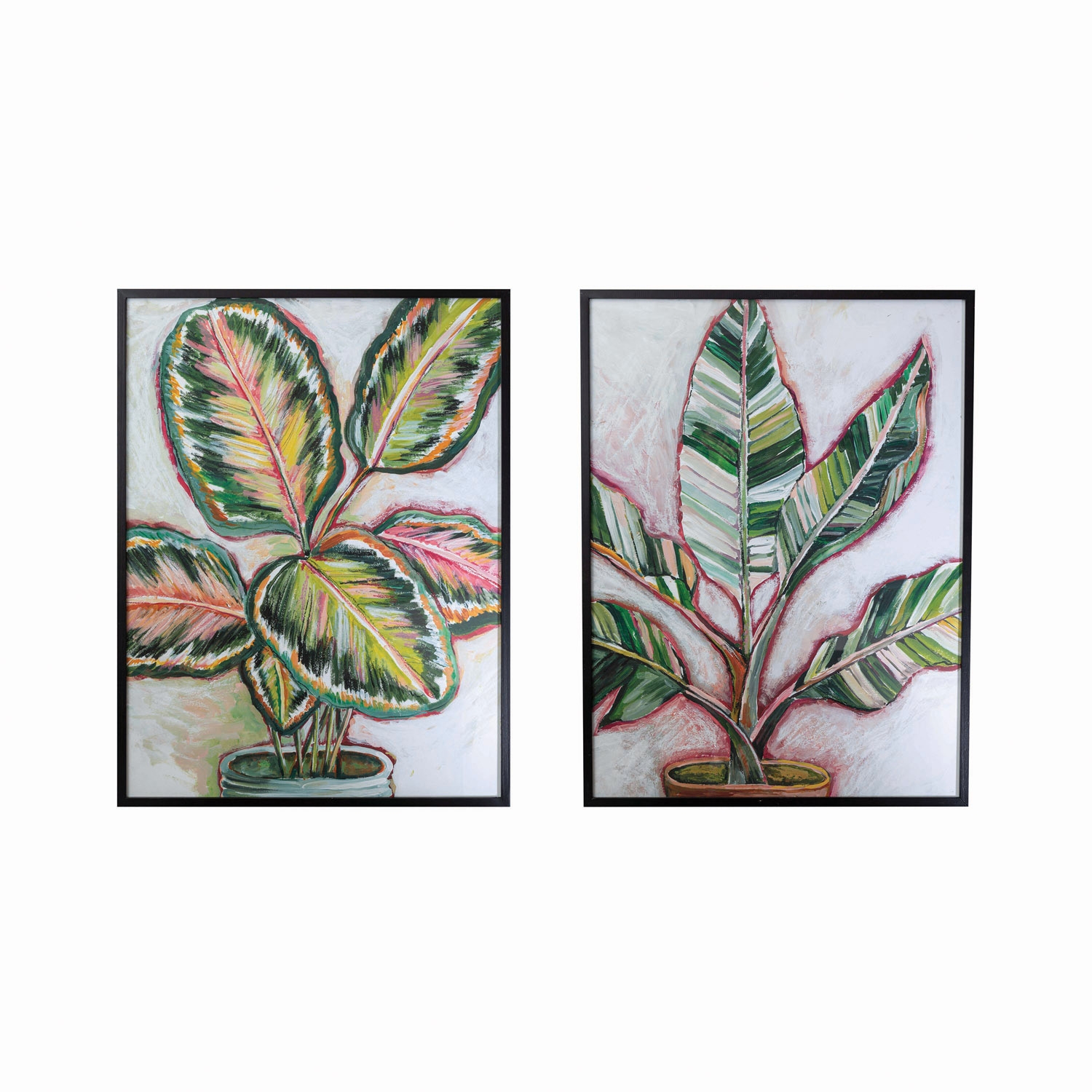 Wood Framed Glass Wall Décor with Botanical Print, 2 Styles - Image 0