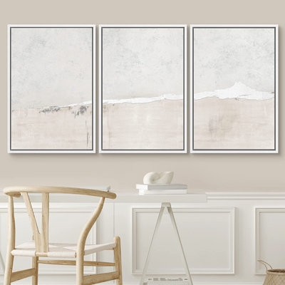 SIGNLEADER Framed Canvas Print Wall Art Set Industrial Grunge White Gray Landscape Shapes Abstract Illustrations Modern Art Decorative Nordic Zen For Living Room, Bedroom, Office - Image 0
