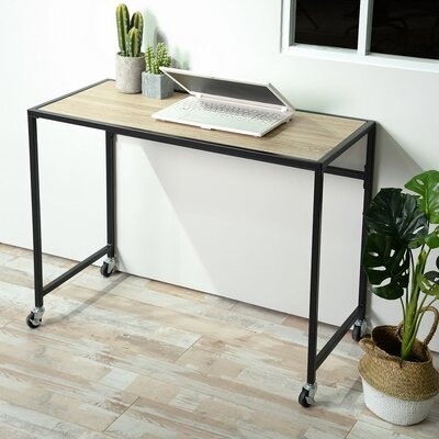 Industrial Minimalist Style Console Table With Lockable Wheels, Oak+black - Image 0