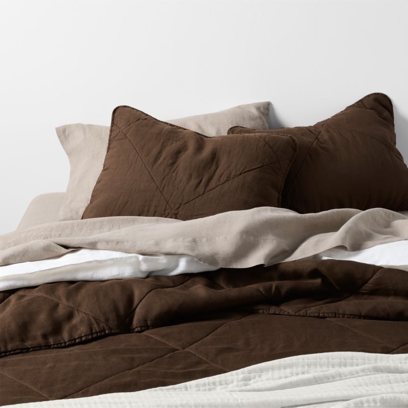 EUROPEAN FLAX™-Certified Linen Deep Brown Quilted King Bed Pillow Sham - Image 4