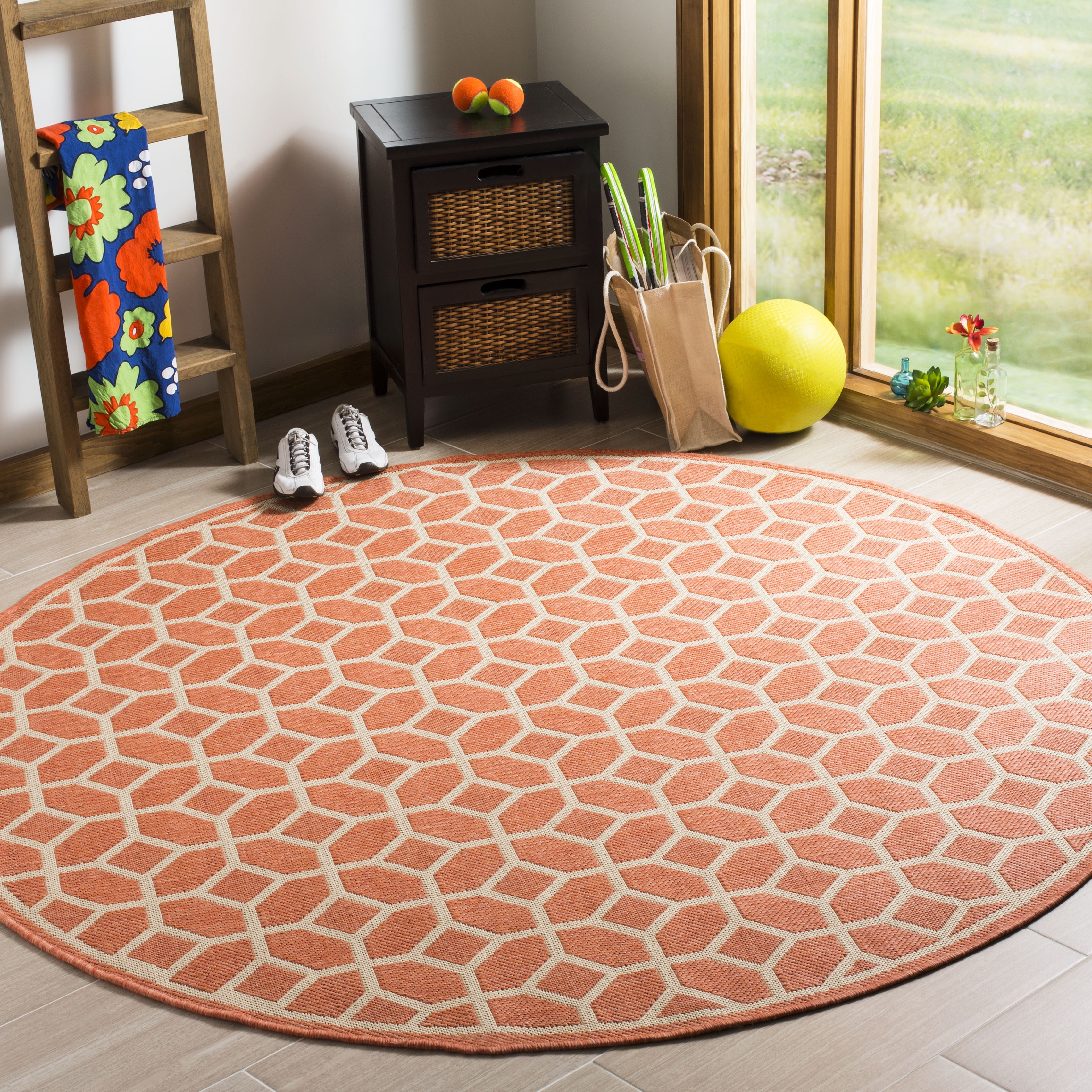 Arlo Home Indoor/Outdoor Woven Area Rug, LND127P, Rust/Cream,  6' 7" X 6' 7" Round - Image 1