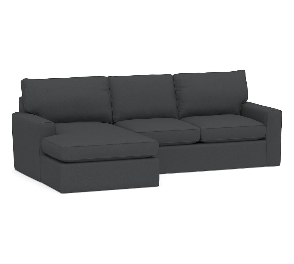Pearce Square Arm Slipcovered Right Arm Loveseat with Wide Chaise Sectional, Down Blend Wrapped Cushions, Premium Performance Basketweave Charcoal - Image 0