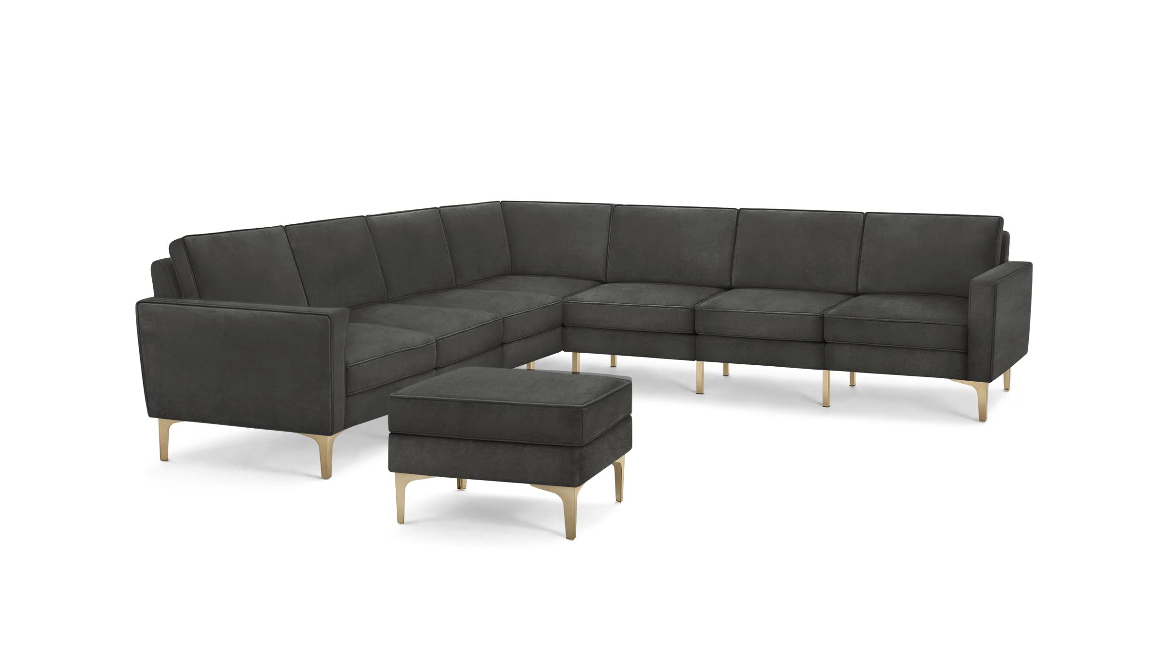 Nomad Velvet 7-Seat Corner Sectional with Ottoman - Graphite Grey - Performance Velvet / Brass - Metal - Image 0