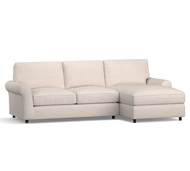 PB Comfort Roll Arm Upholstered Left Loveseat with Chaise Sectional, Box Edge, Memory Foam Cushions, Performance Heathered Tweed Graphite - Image 0