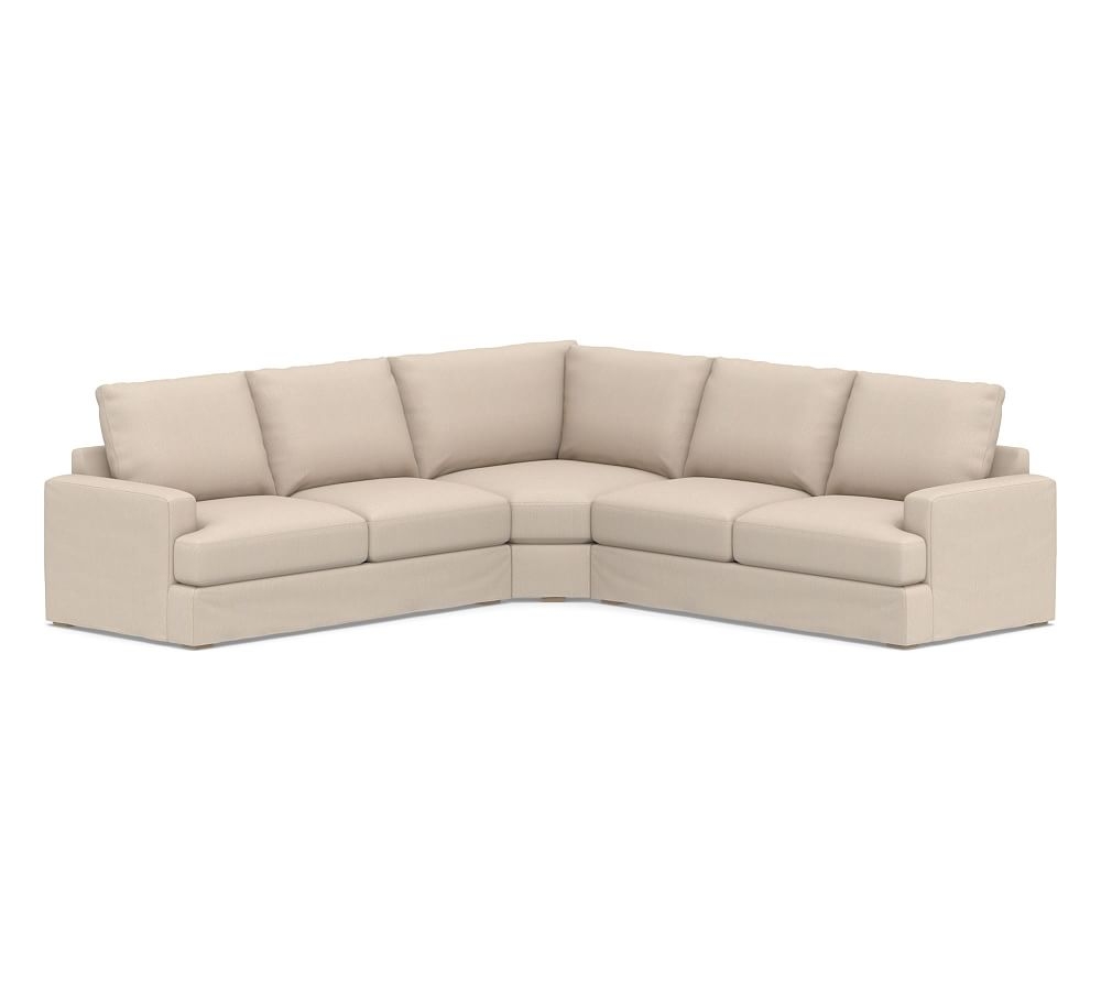 Canyon Square Arm Slipcovered 3-Piece L-Shaped Wedge Sectional, Down Blend Wrapped Cushions, Sunbrella(R) Performance Sahara Weave Oatmeal - Image 0