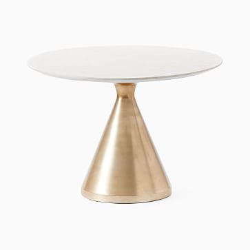 Silhouette Pedestal Dining Table, Round, 44", Marble, Antique Brass - Image 1