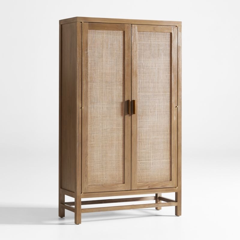 Blake Light Brown Teak and Rattan 2-Door Storage Cabinet - Image 4