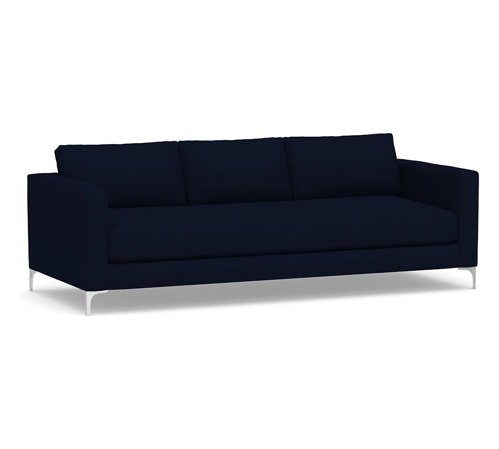 Jake Upholstered Grand Sofa 3x1 96" with Brushed Nickel Legs, Standard Cushions, Performance Everydaylinen(TM) Navy - Image 0