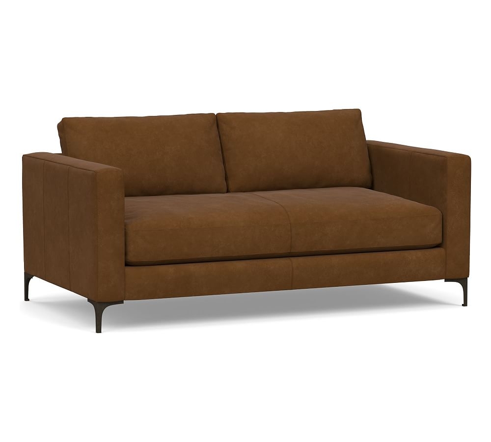 Jake Leather Loveseat 70" with Bronze Legs, Down Blend Wrapped Cushions, Aviator Umber - Image 0