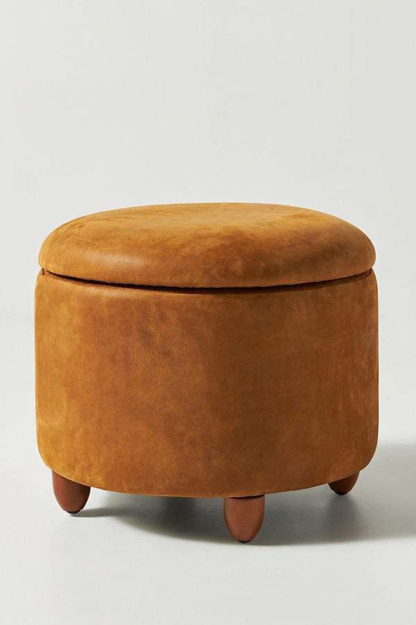 Winchester Leather Louise Storage Ottoman By Anthropologie in Beige - Image 0
