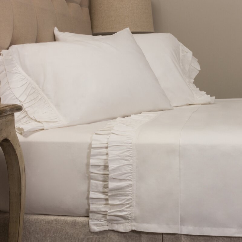  Double Ruffled 200 Thread Count 100% Cotton Sheet Set Size: King, Color: White - Image 0