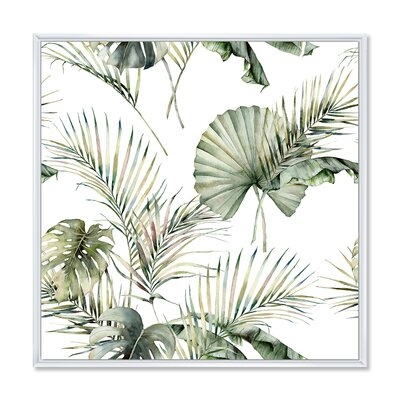 Tropical S Pattern With Monstera & Coconut Leaves - Traditional Canvas Wall Art Print-FL37288 - Image 0