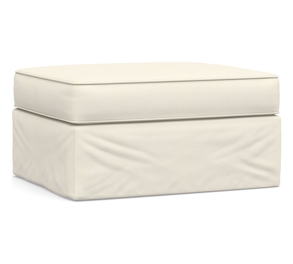 Pearce Slipcovered Storage Ottoman, Polyester Wrapped Cushions, Textured Twill Ivory - Image 0