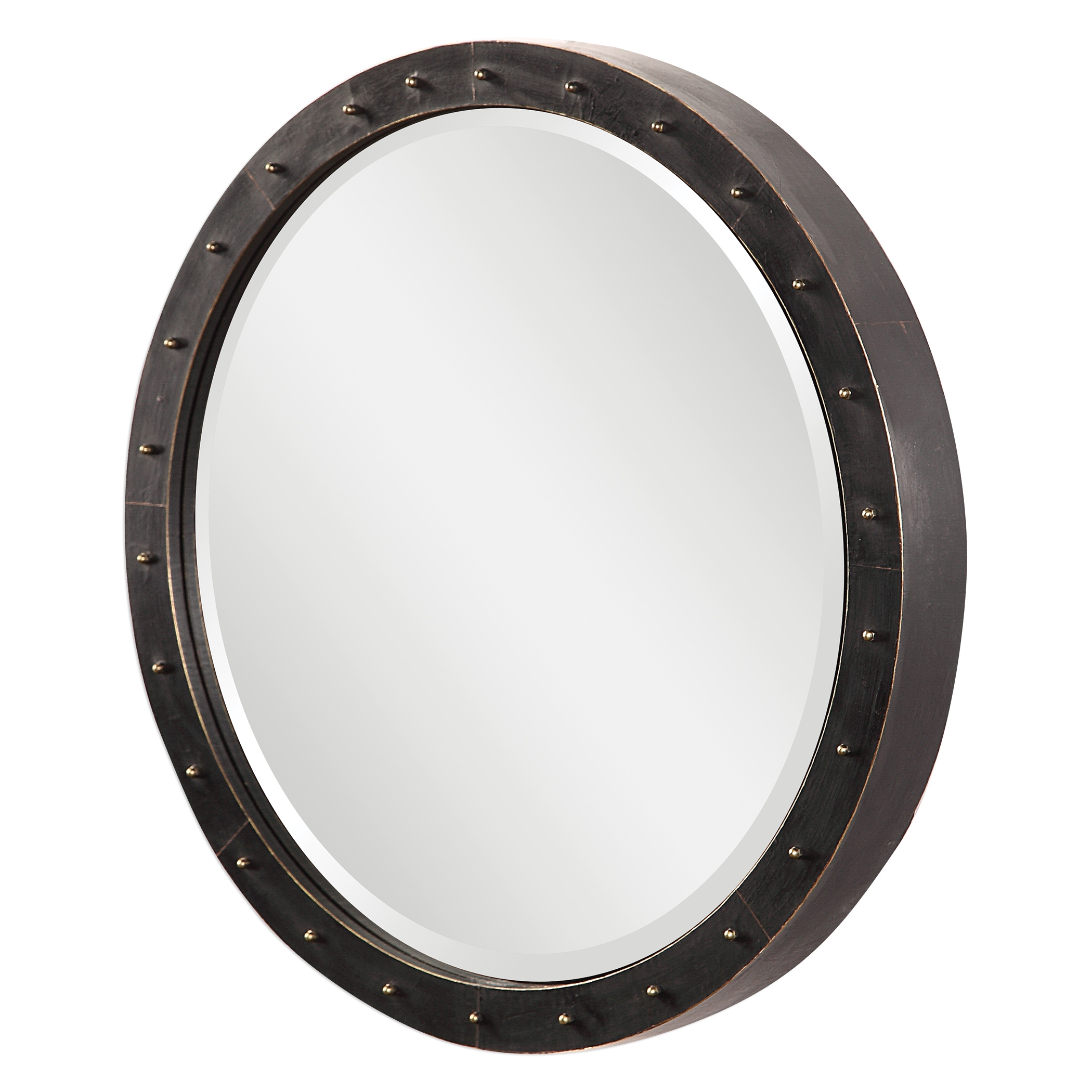 Beldon Round Industrial Mirror, Dark Bronze - Image 1