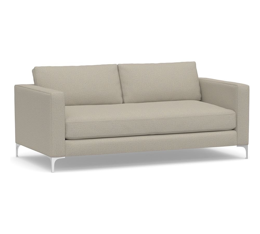 Jake Upholstered Loveseat with Brushed Nickel Legs, Polyester Wrapped Cushions, Performance Boucle Fog - Image 0