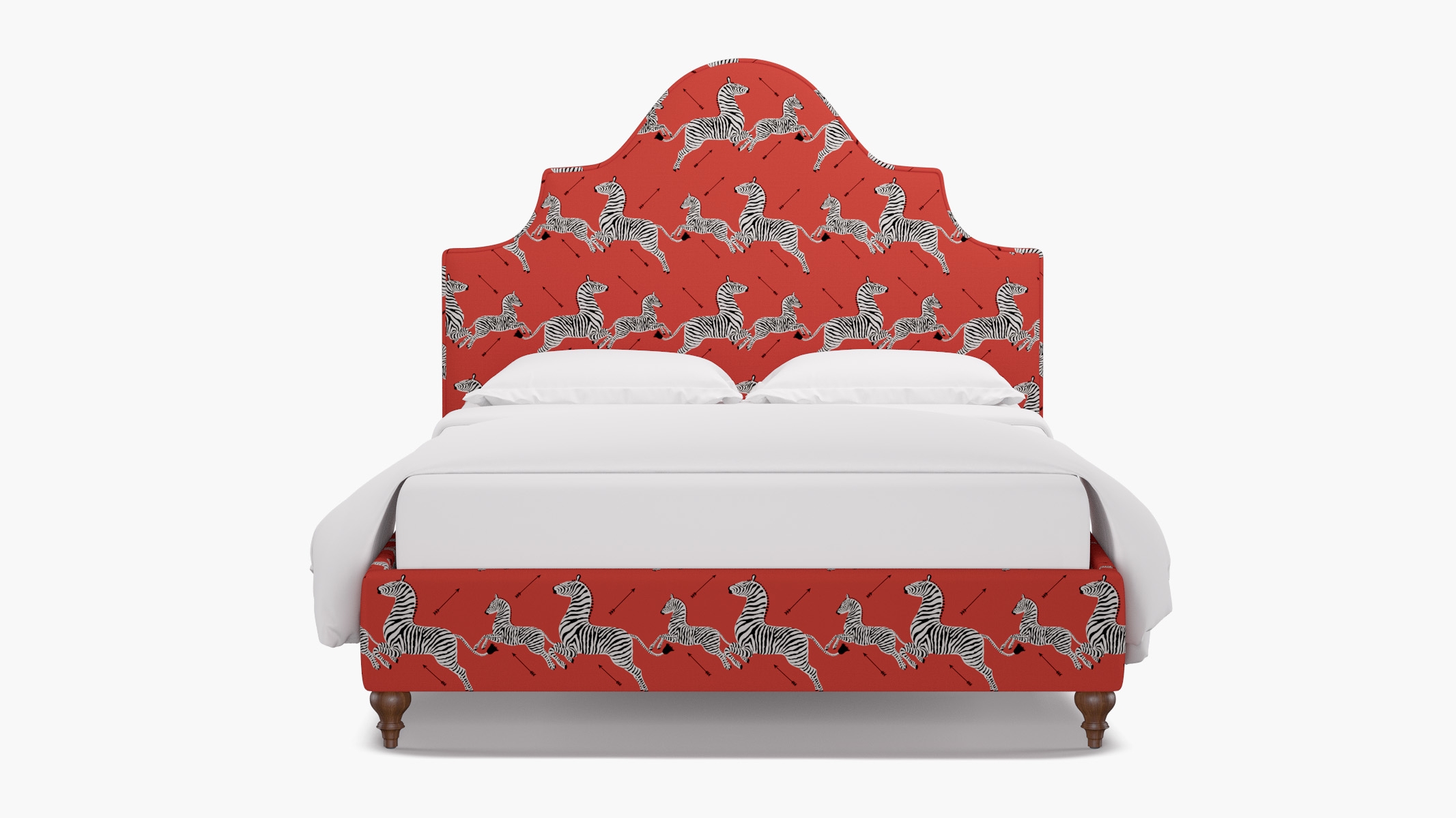 Statement Bed, Coral Zebra, Walnut Traditional Turned Leg, King - Image 0