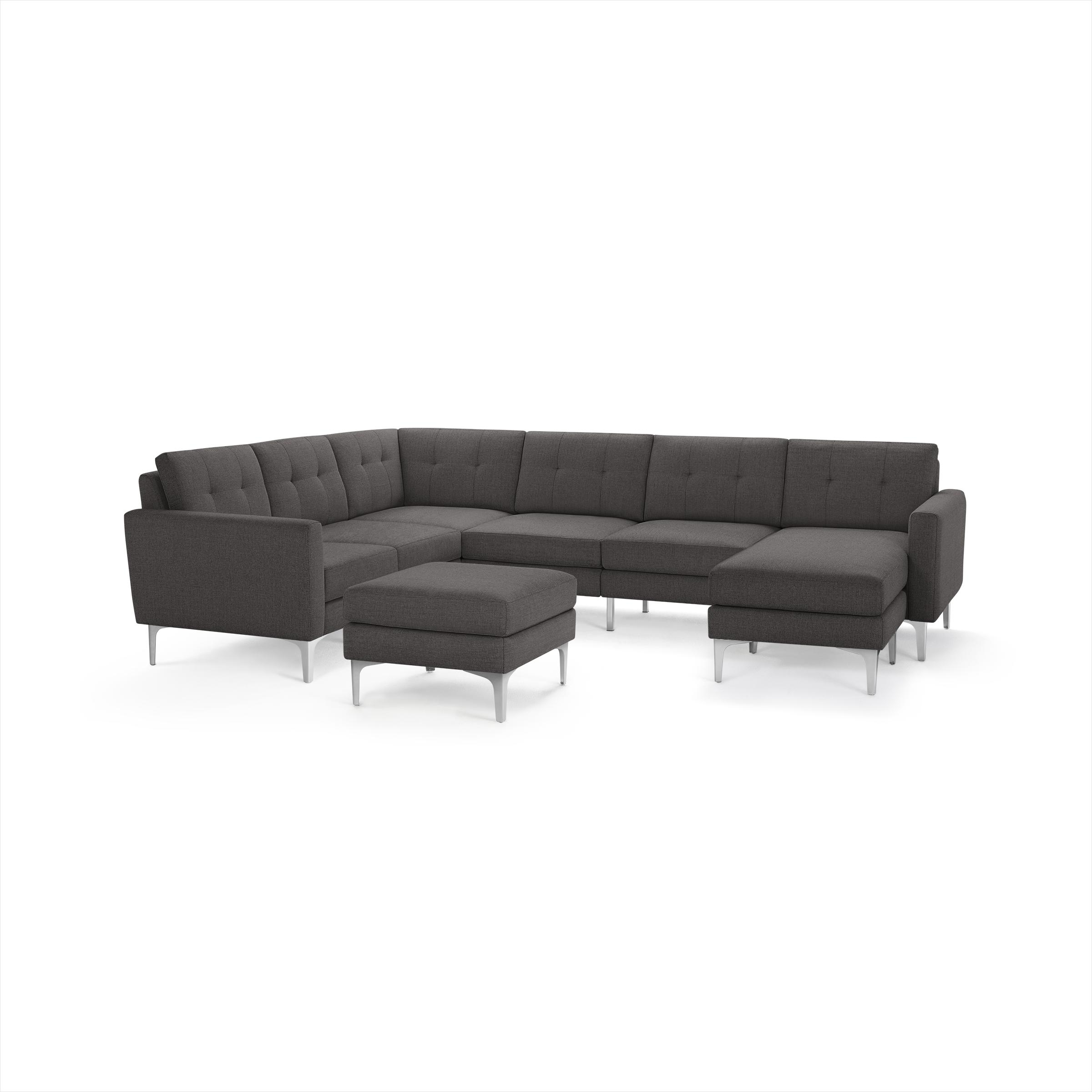Nomad 6-Seat Corner Sectional with Chaise and Ottoman - Heather Charcoal - Performance Chenille / Chrome - Metal / Block - Image 0