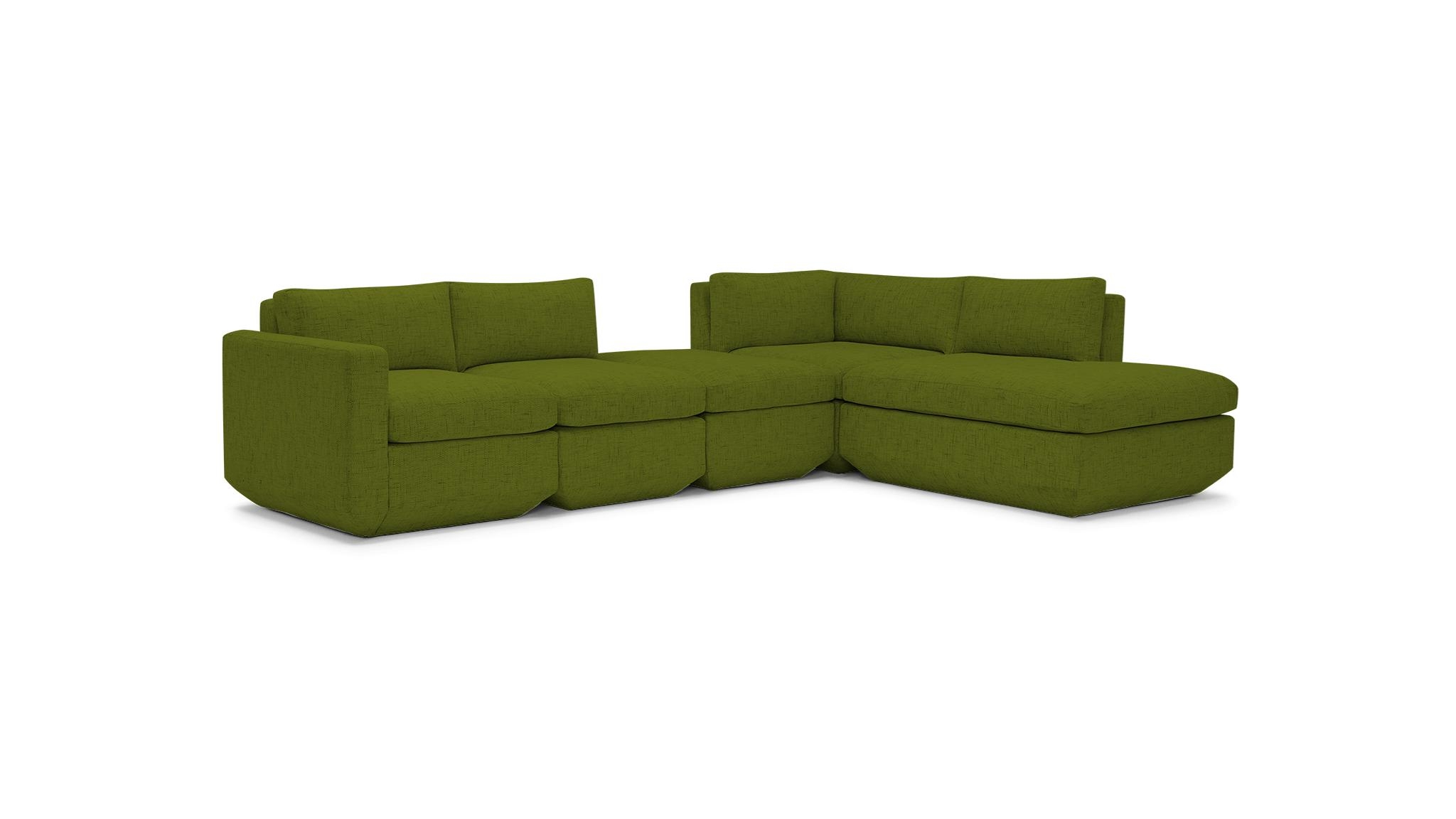 Green Antony Mid Century Modern Modular Sectional with Ottoman (5 piece) - Royale Apple - Right - Image 1