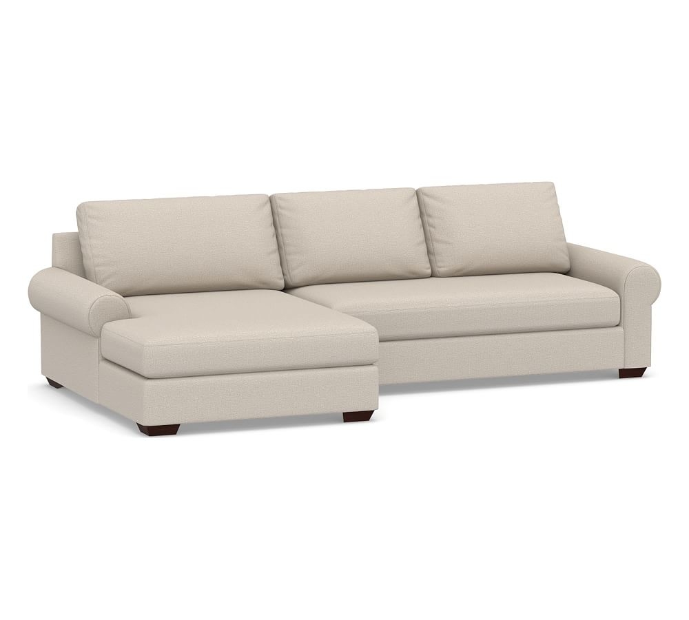 Big Sur Roll Arm Upholstered Right Arm Loveseat with Double Chaise Sectional and Bench Cushion, Down Blend Wrapped Cushions, Performance Chateau Basketweave Oatmeal - Image 0