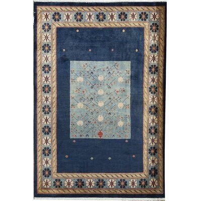 One-of-a-Kind King Gabeh Hand-Knotted Blue/Brown 5'7" x 8' Wool Area Rug - Image 0