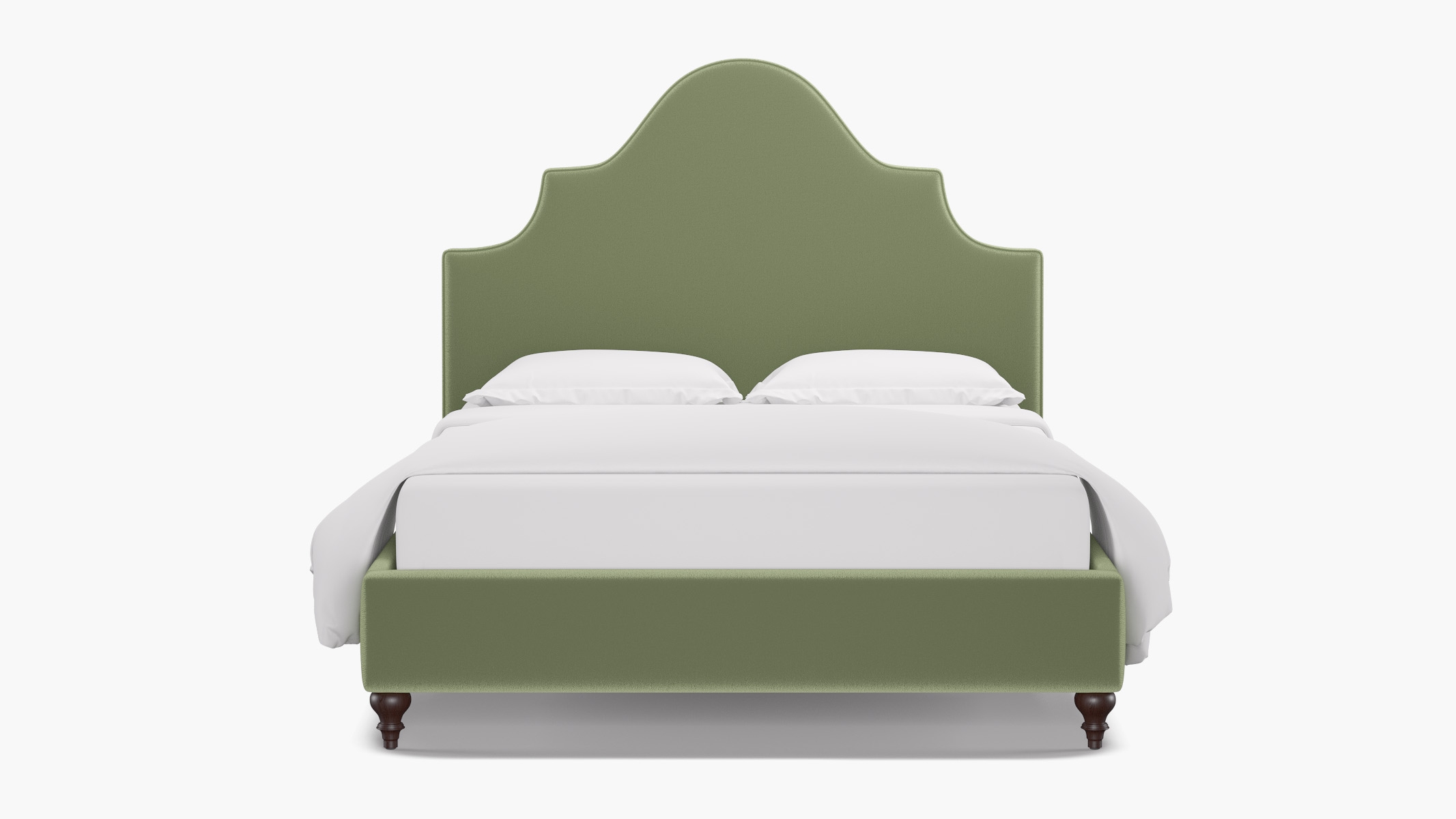 Statement Bed, Celadon Performance Plush Velvet, Espresso Traditional Turned Leg, King - Image 0