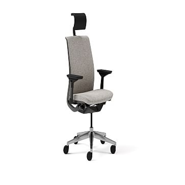 Steelcase Think HA Task Chair, Hard Casters, Headrest Black Frame Medium Grey Upholstered Back / Polished Aluminum - Image 0