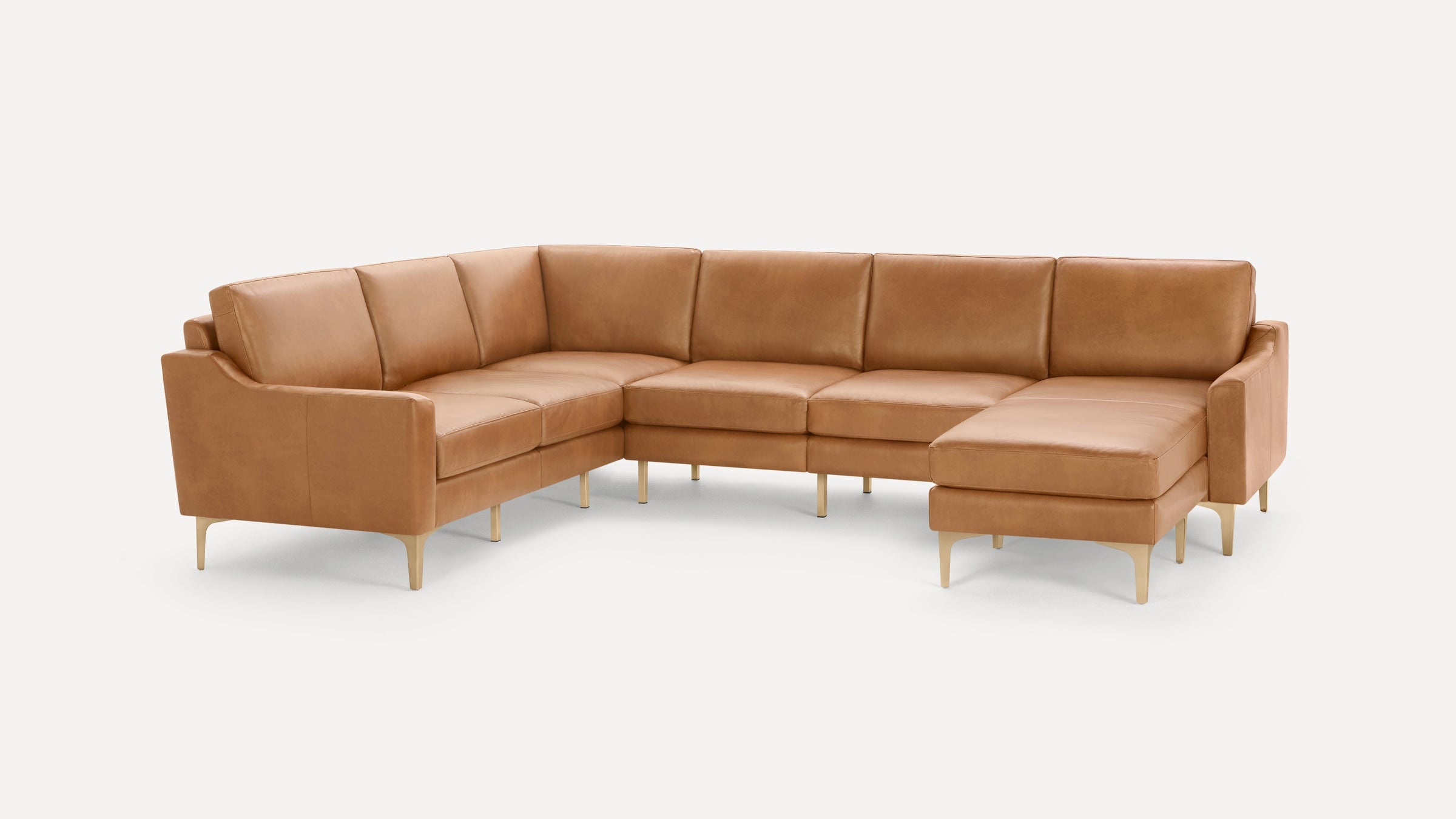 Nomad Leather 6-Seat Corner Sectional with Reversible Chaise - Camel - Top Grain Leather / Black - Metal / Block - Image 8