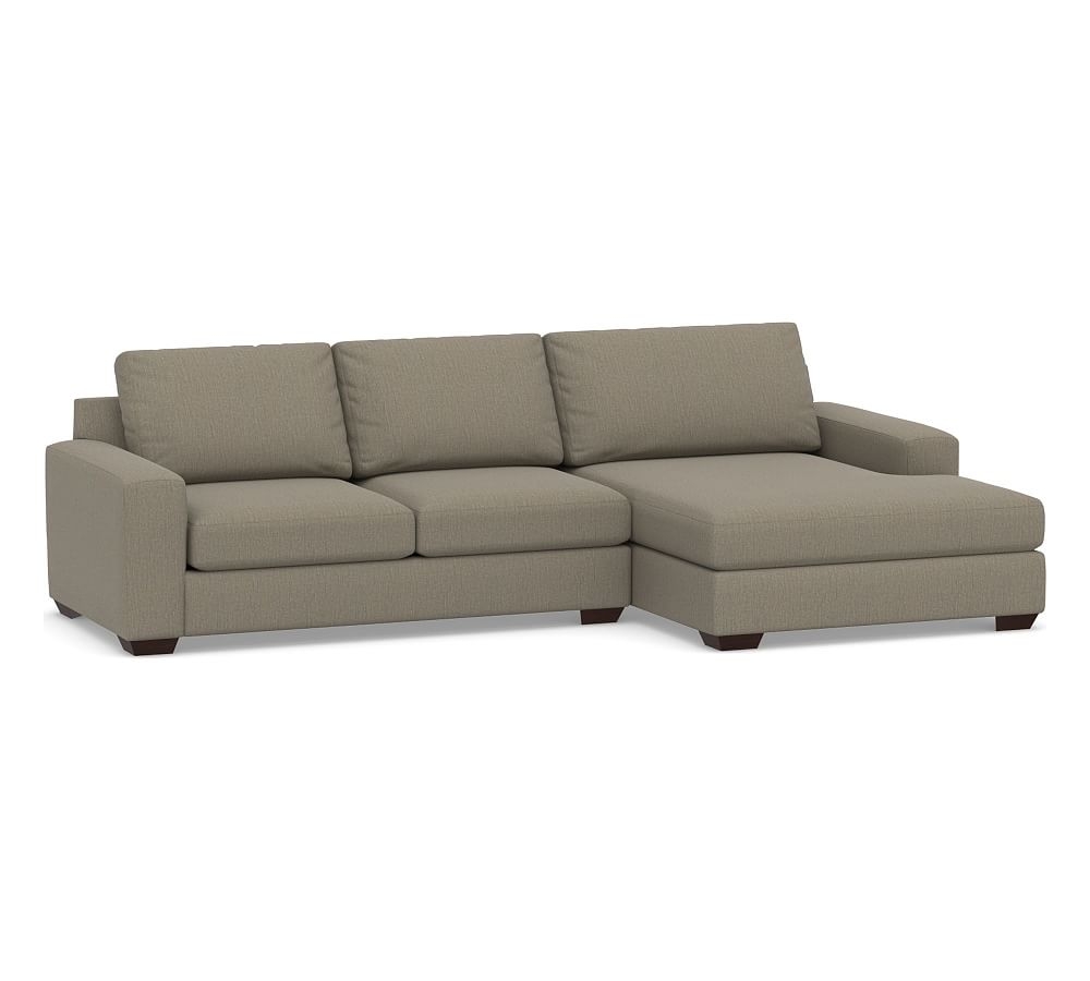 Big Sur Square Arm Upholstered Left Arm Loveseat with Double Chaise Sectional, Down Blend Wrapped Cushions, Chenille Basketweave Taupe - Image 0