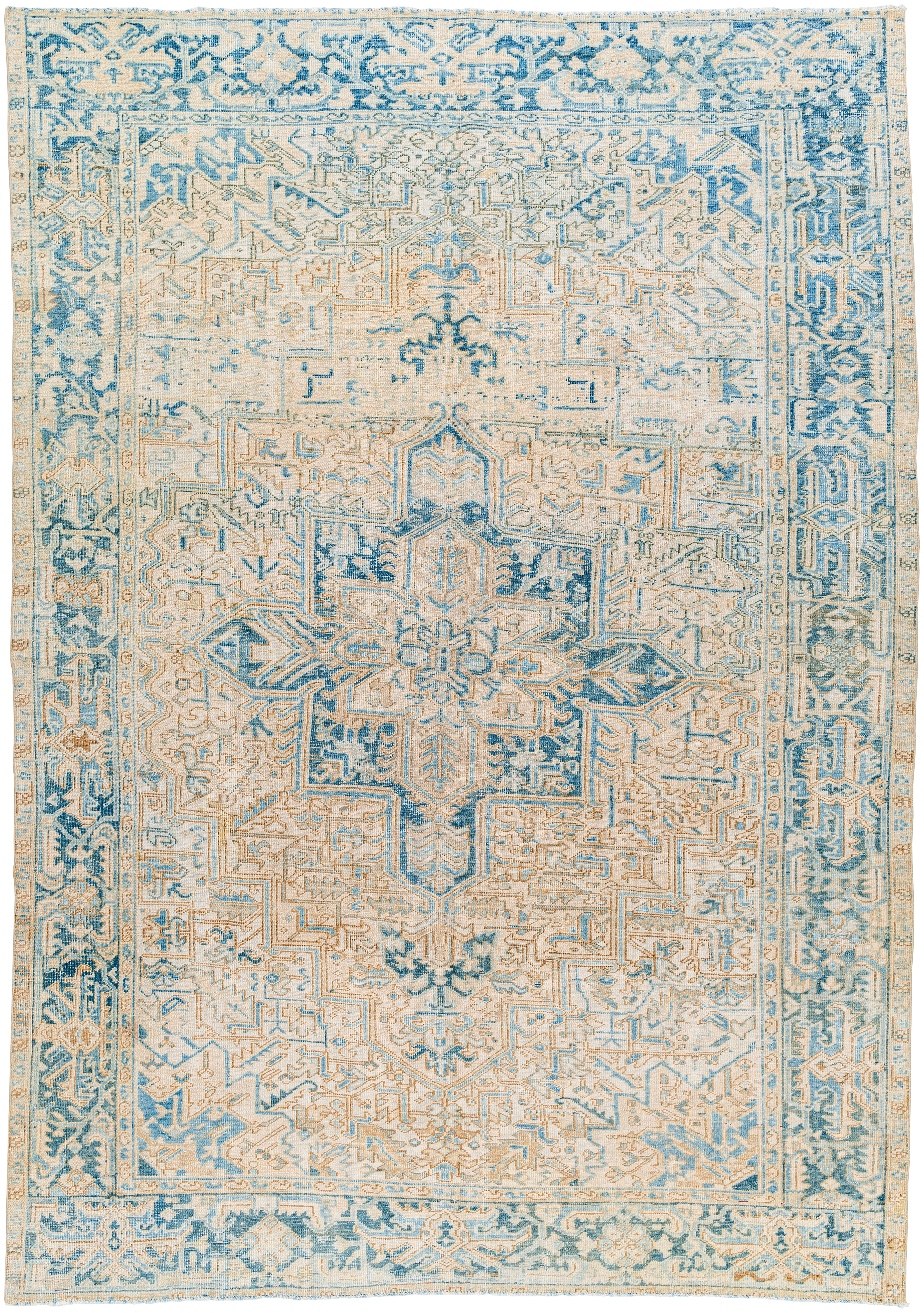 Antique One of a Kind Beige Indoor 7'10" x 11'2" Handmade Rug - Image 0