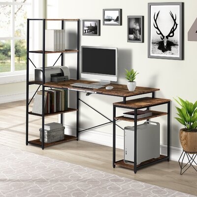 Home Office Computer Desk With 5-tier Bookshelf And 2 Open Storage Shelf - Image 0