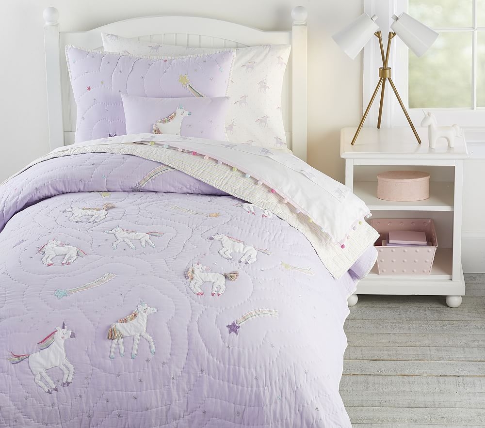 Rainbow Unicorn Quilt, Twin Bedding Set, Lavender - Image 1