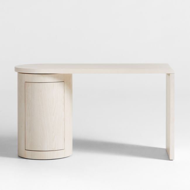 Twist 52" Whitewashed Ash Wood Rotating Small Desk with Storage - Image 0