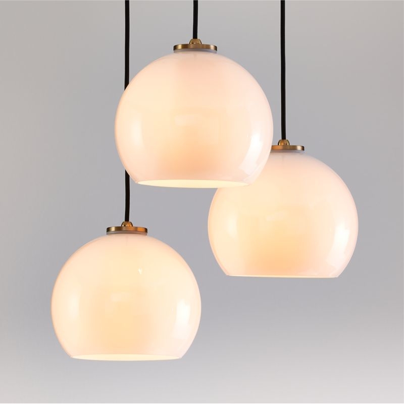 Arren Brass 3-Light Round Pendant with Round Milk Glass Shades - Image 1