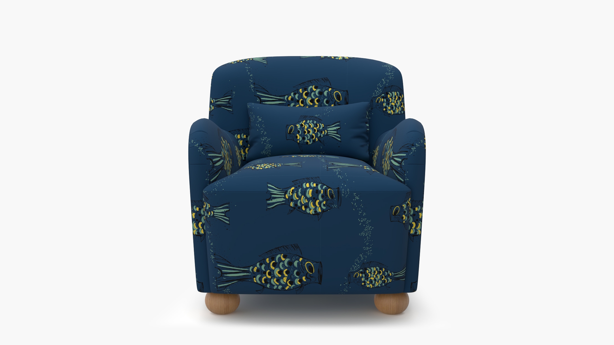 Club Chair, Indigo Sakana, Natural Bun Foot - Image 0