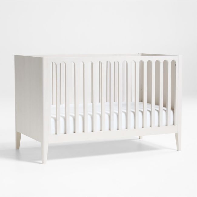 Archie Whitewashed Ash Wood Convertible Baby Crib - Image 0