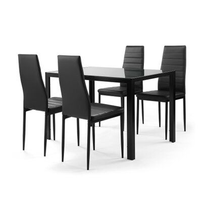 Dining Table Set, With 4 Kitchen Tempered Glass Dining Tables, 4 Artificial Leather Chairs, Suitable For Families And Outdoor Courtyards - Image 0