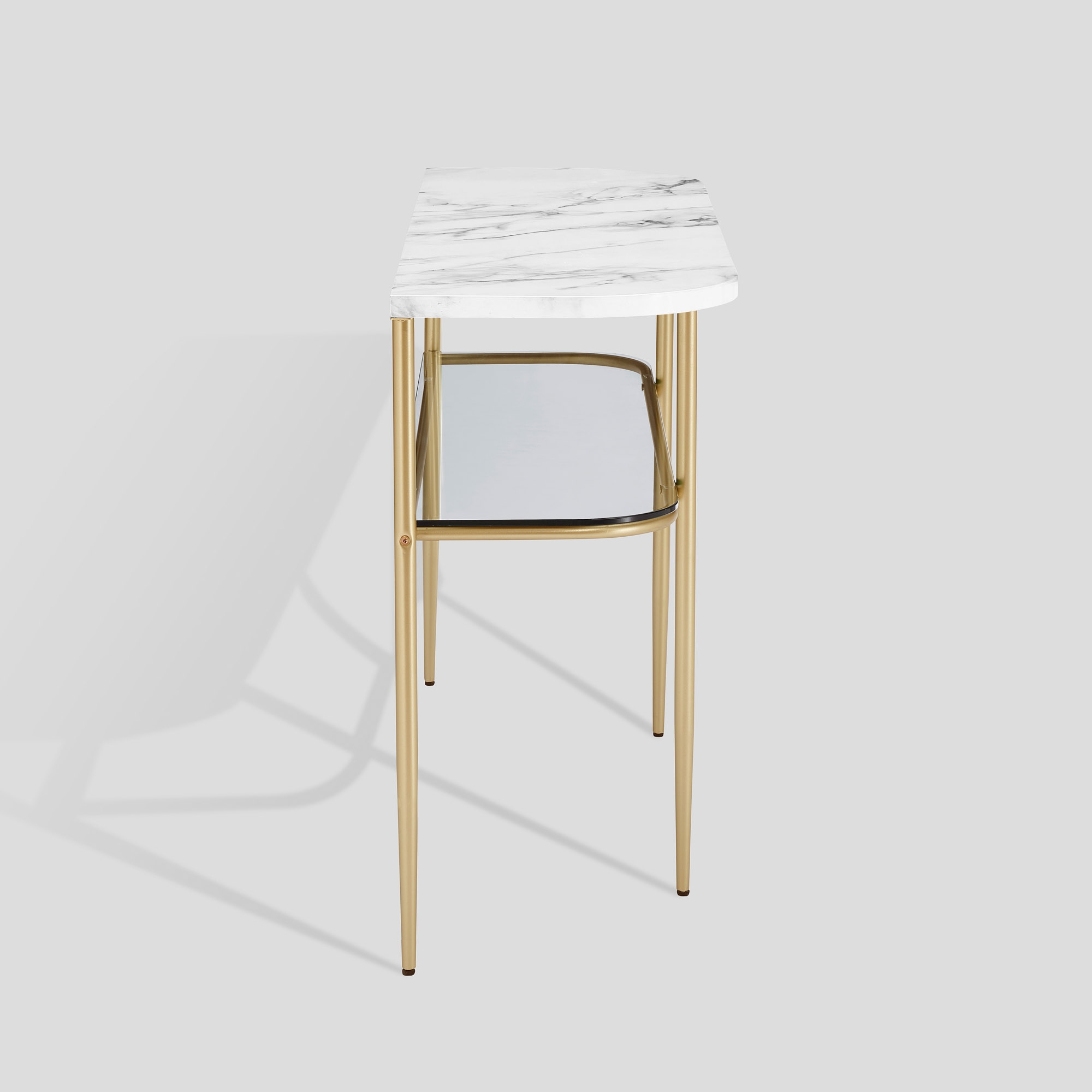 52" Curved Faux Marble, Glass and Metal Entry Table - Calacatta Marble/ Gold - Image 3