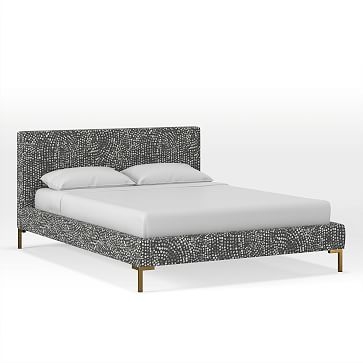 Upholstered Platform Bed, Queen, Line Fragments, Midnight, Brass - Image 3
