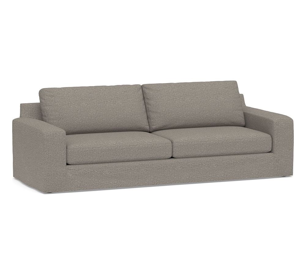Big Sur Square Arm Slipcovered Grand Sofa 105" 2-Seater, Down Blend Wrapped Cushions, Performance Chateau Basketweave Light Gray - Image 0