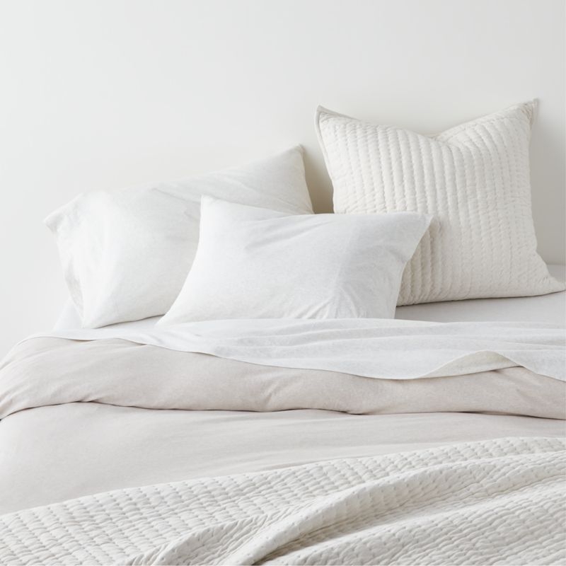 Cozysoft Organic Cotton Jersey Heathered Ivory Euro Quilted Pillow Sham - Image 1