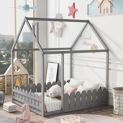 (Slats Are Not Included) Full Size Wood Bed House Bed Frame With Fence, For Kids, Teens, Girls, Boys (Espresso ) - Image 0