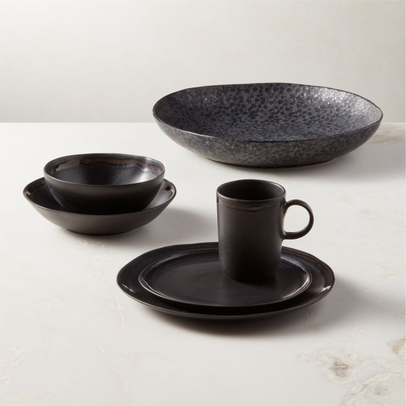 Hyacinth Black Soup Bowls with Reactive Glaze Set of 6 - Image 2