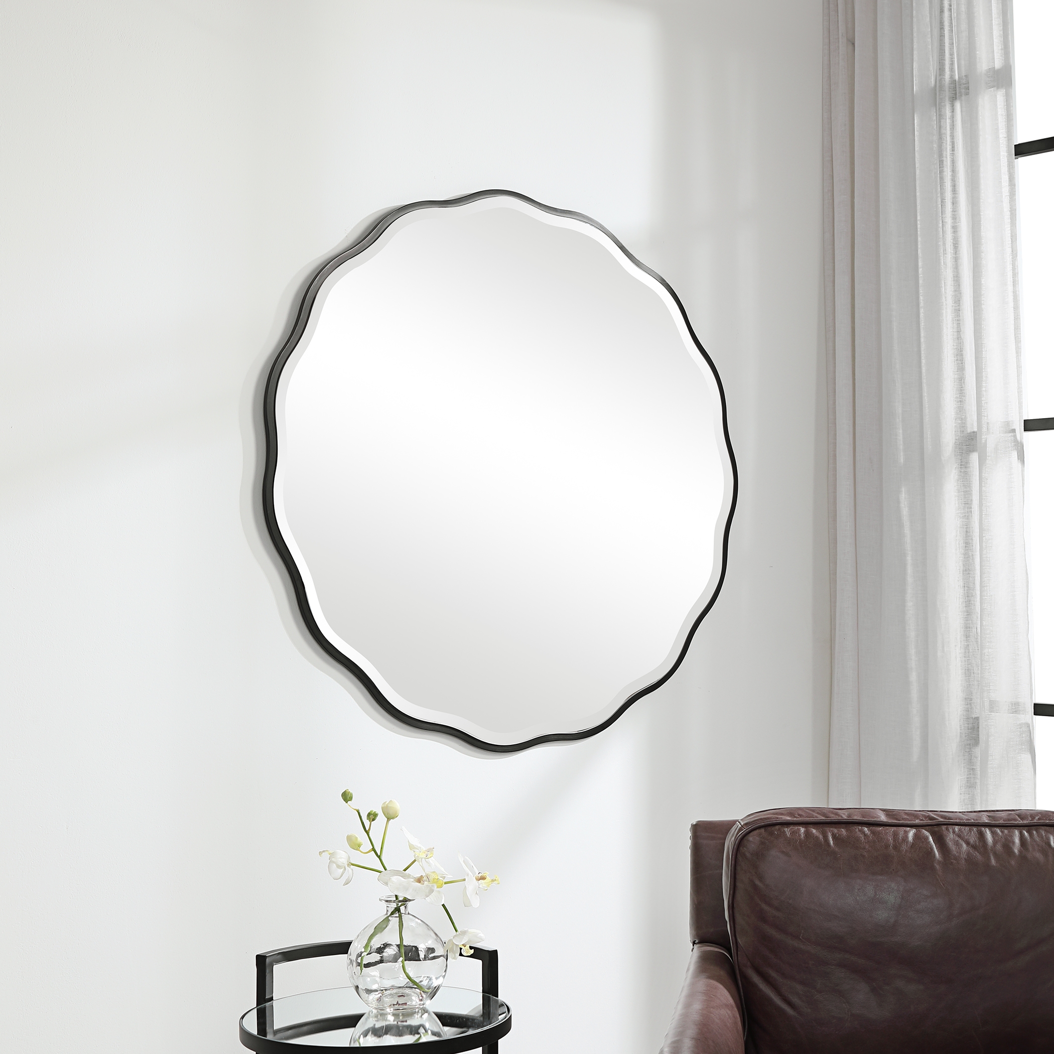 Aneta Black Round Mirror - Image 1