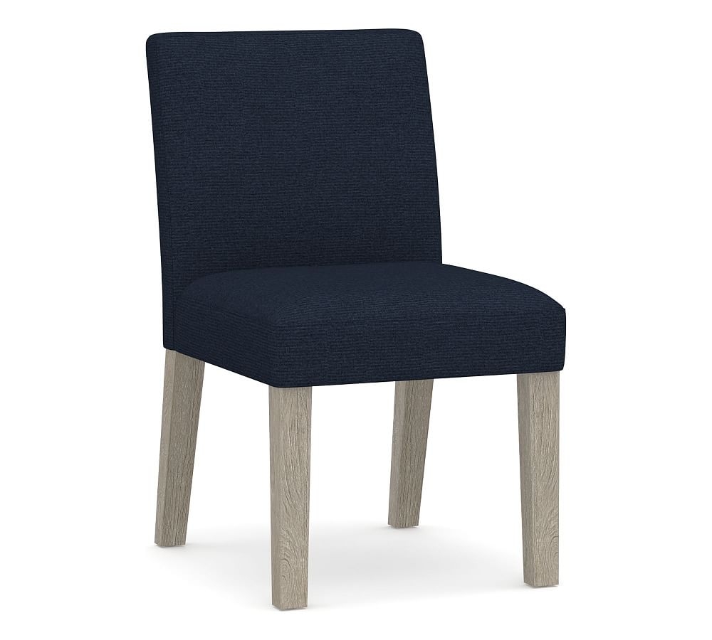 Classic Upholstered Dining Side Chair, Gray Wash Leg, Performance Heathered Basketweave Navy - Image 0
