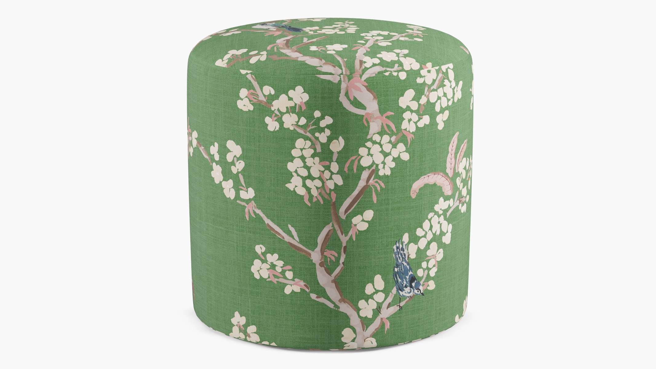 Drum Ottoman, Jade Cherry Blossom - Image 0