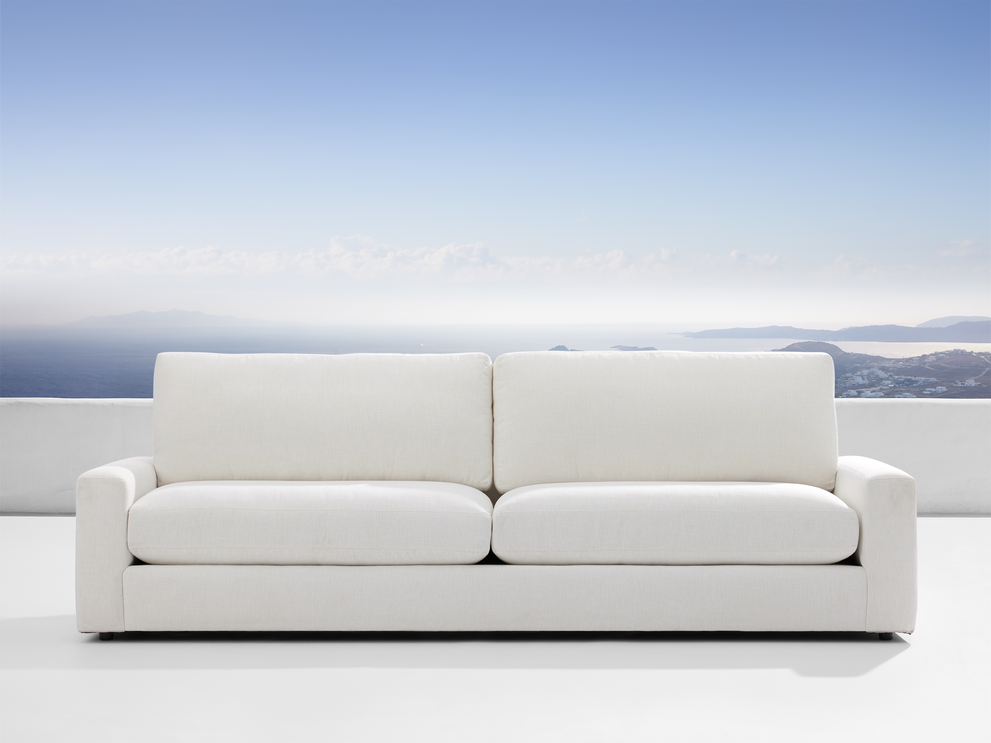 Remington Outdoor Sofa in Upholstered Natural  Eden Snow/96" - Image 0