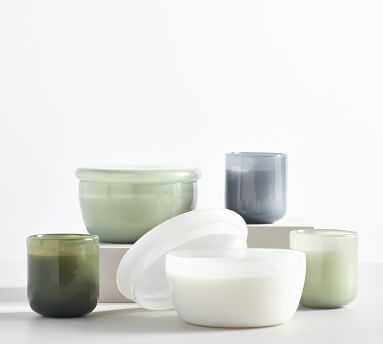 Modern Glass Candle, White, Small, Amalfi Jasmine, 12 oz - Image 1