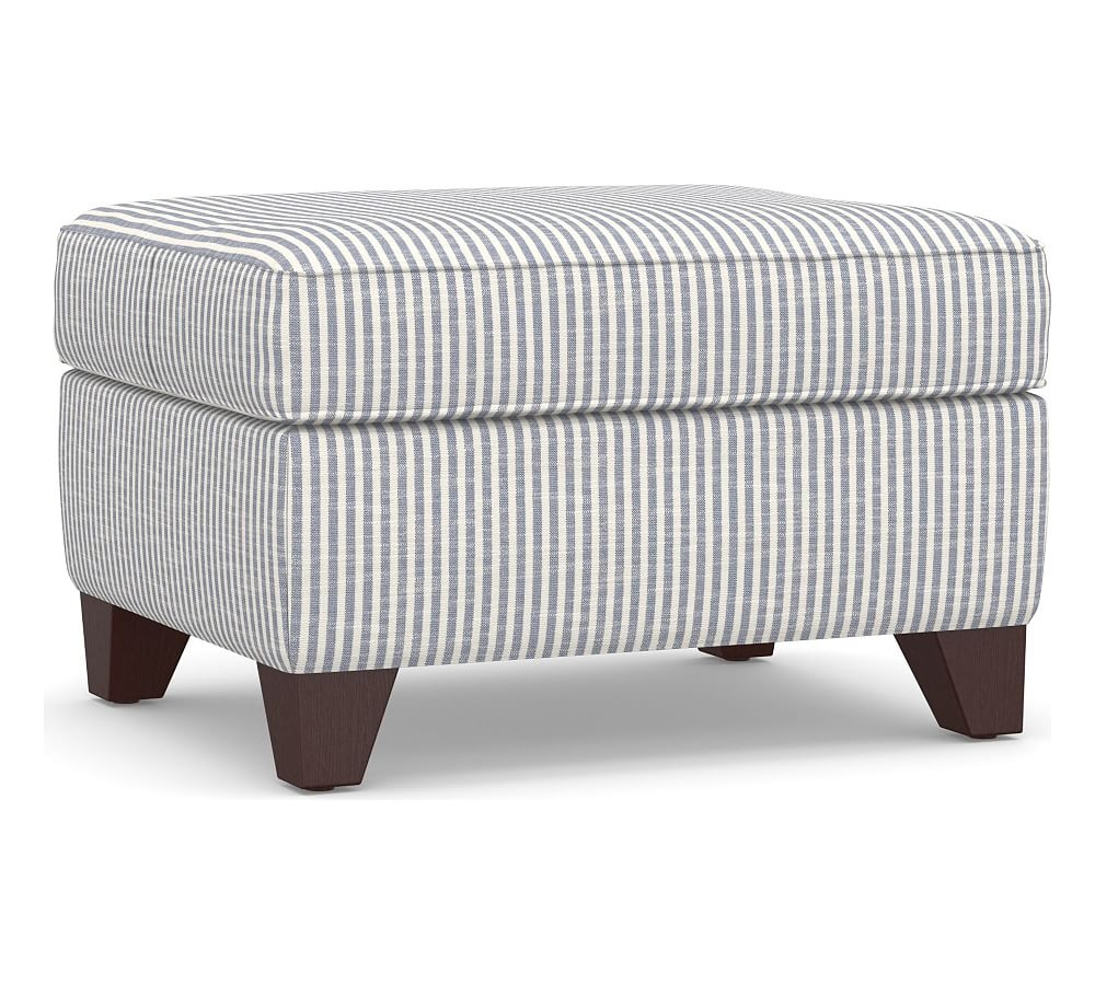 Cameron Upholstered Ottoman, Polyester Wrapped Cushions, Classic Stripe Blue - Image 0