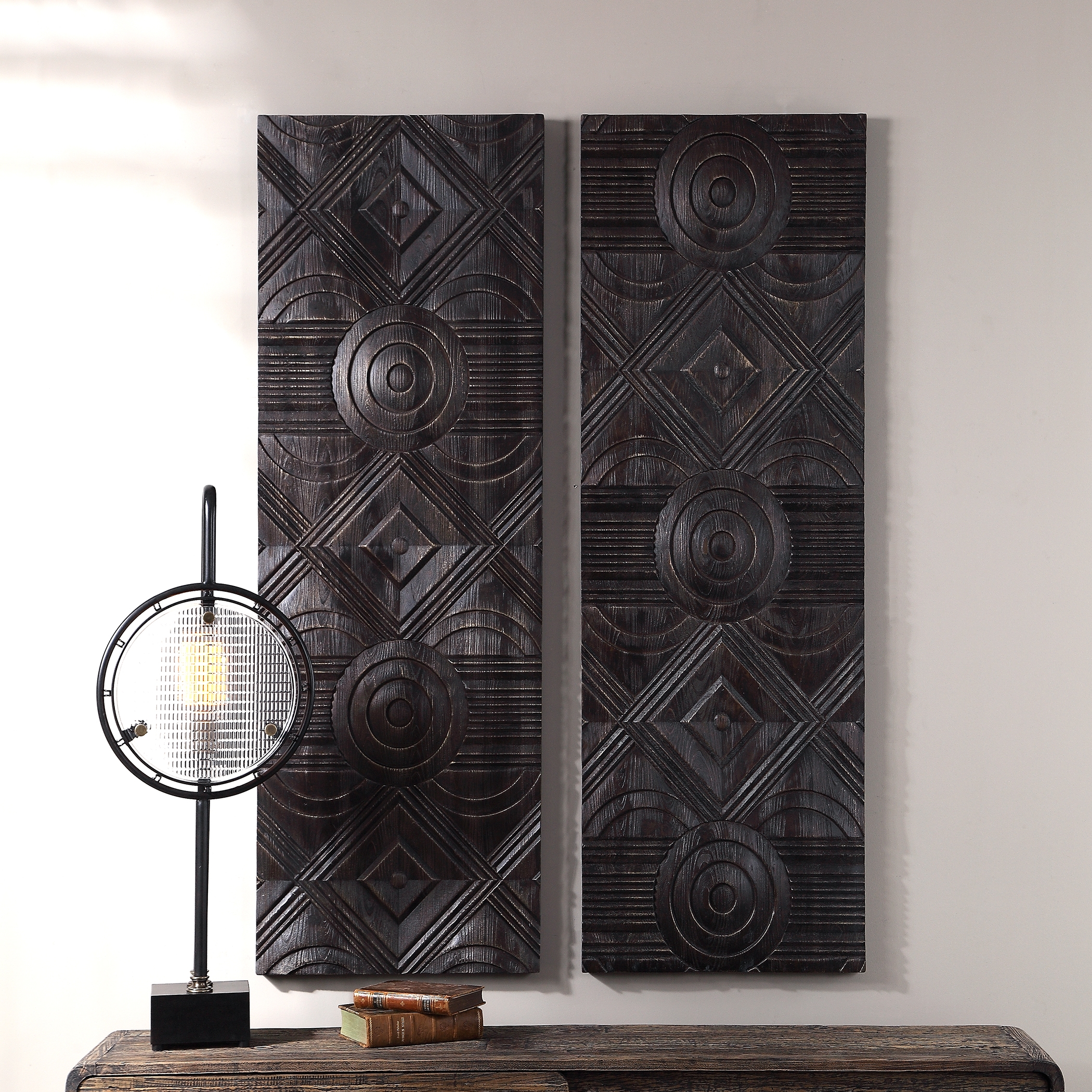 Asuka Carved Wood Wall Panels, Set/2 - Image 0