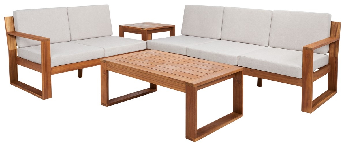 Catryn 4 Pc Outdoor Living Set - Natural/Light Grey - Safavieh - Image 5